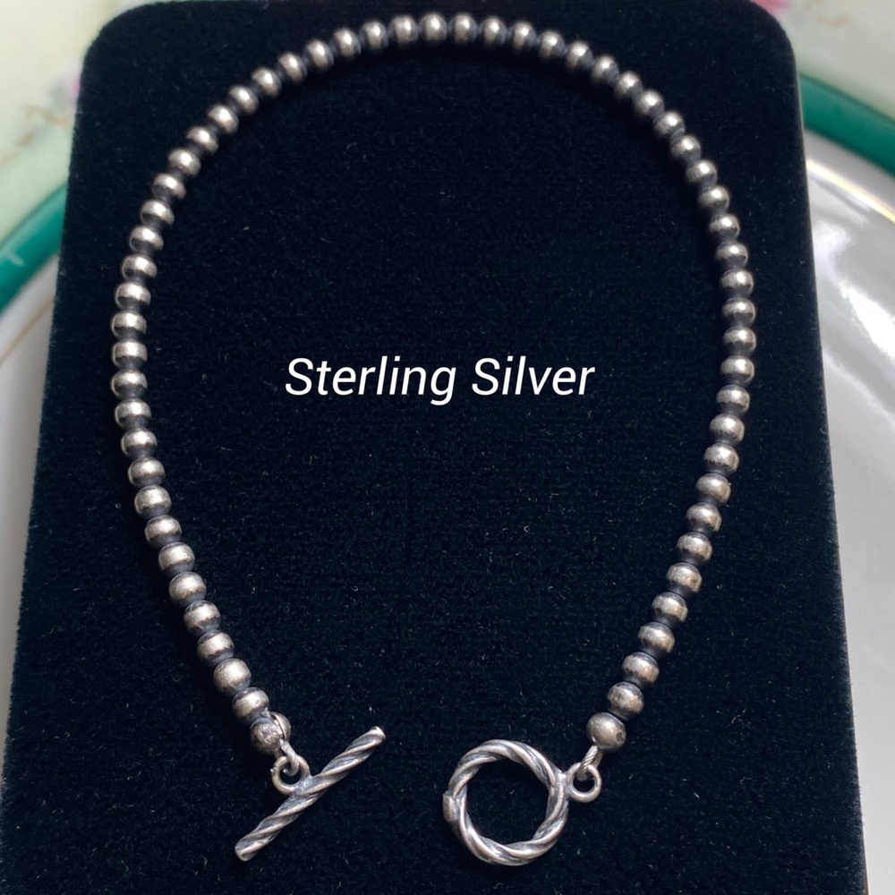 3MM Sterling Silver Navajo Pearl Toggle Bracelet